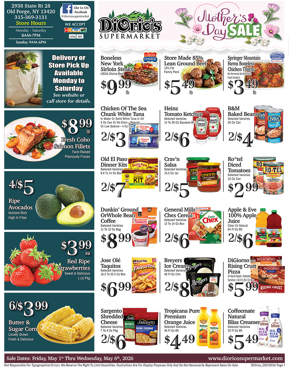 Weekly ad page 1. Call 315-369-3131 with questions