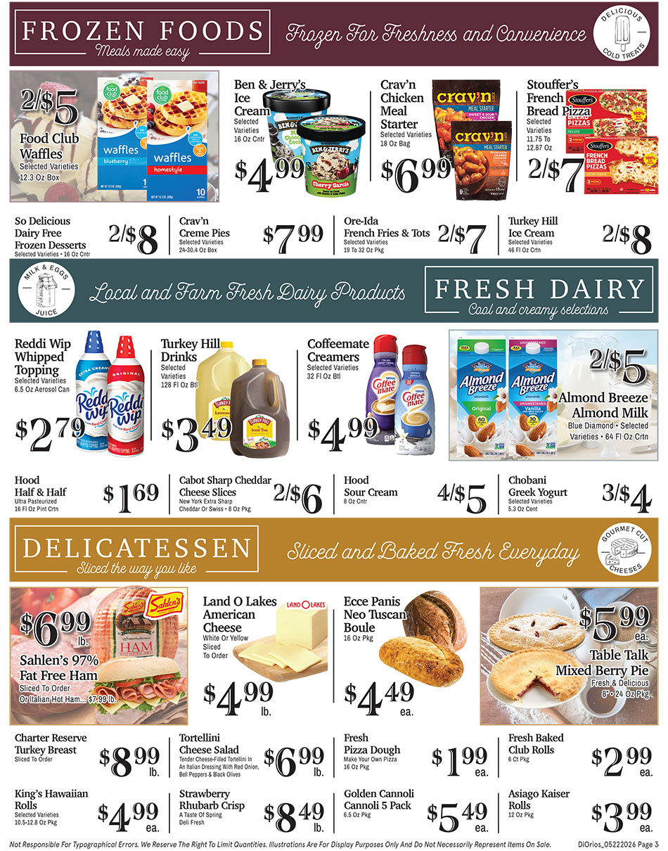 Weekly ad page 3. Call 315-369-3131 with questions