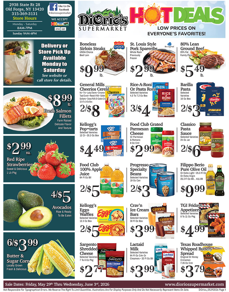 Weekly ad page 1. Call 315-369-3131 with questions