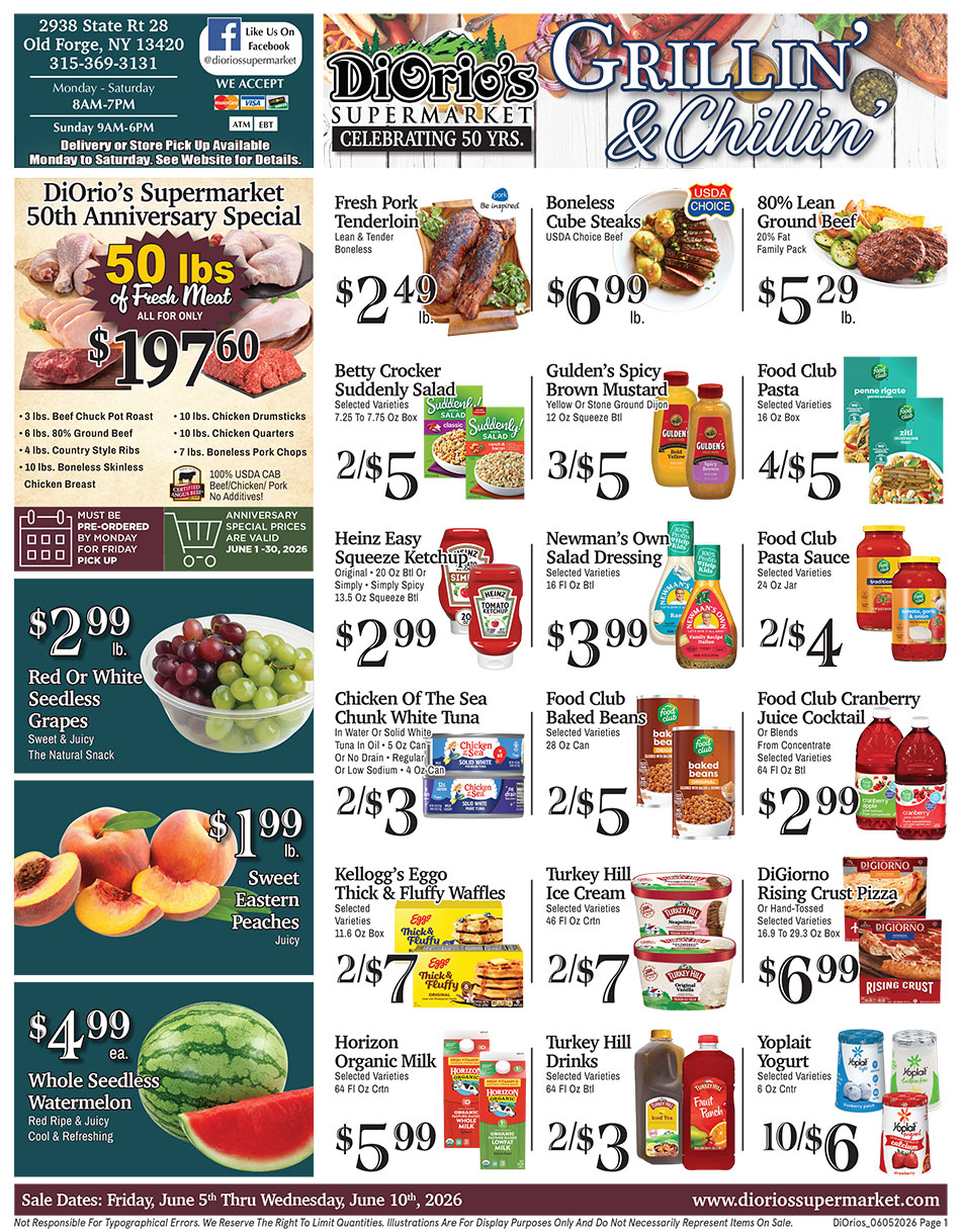 Weekly ad page 1. Call 315-369-3131 with questions