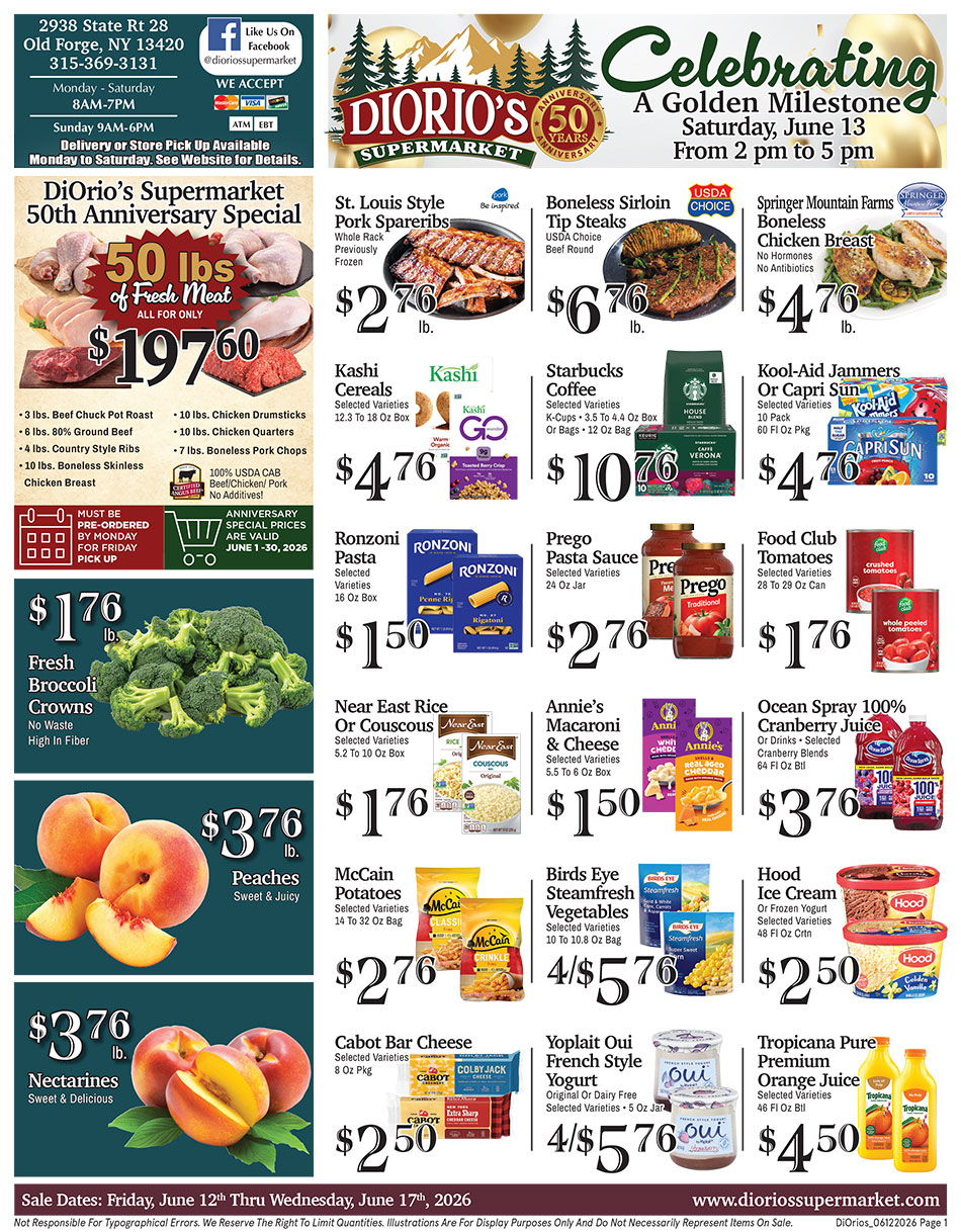 Weekly ad page 1. Call 315-369-3131 with questions