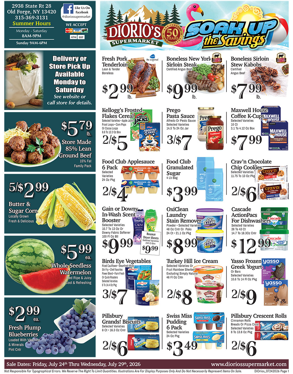 Weekly ad page 1. Call 315-369-3131 with questions