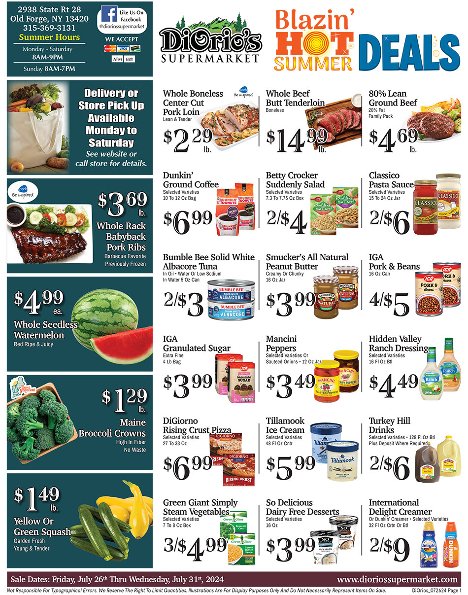 Weekly ad page 1. Call 315-369-3131 with questions