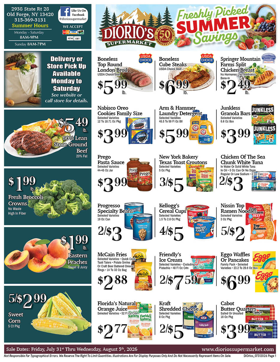 Weekly ad page 1. Call 315-369-3131 with questions