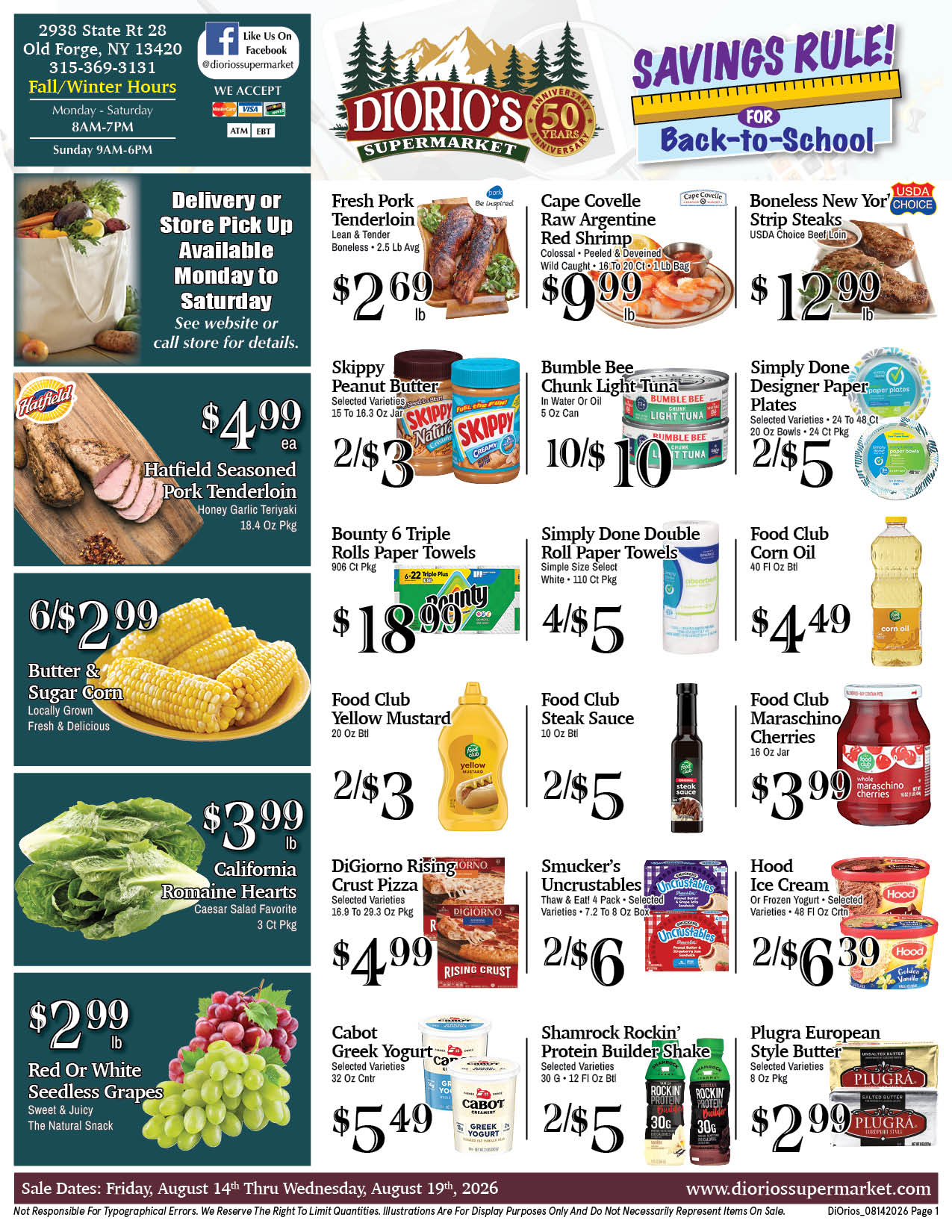 Weekly ad page 1. Call 315-369-3131 with questions