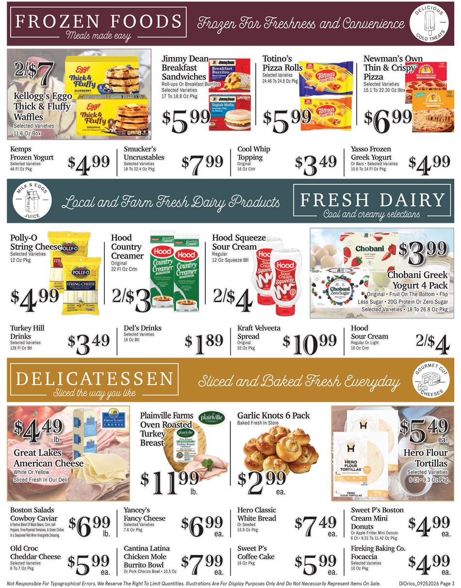 Weekly ad page 3. Call 315-369-3131 with questions