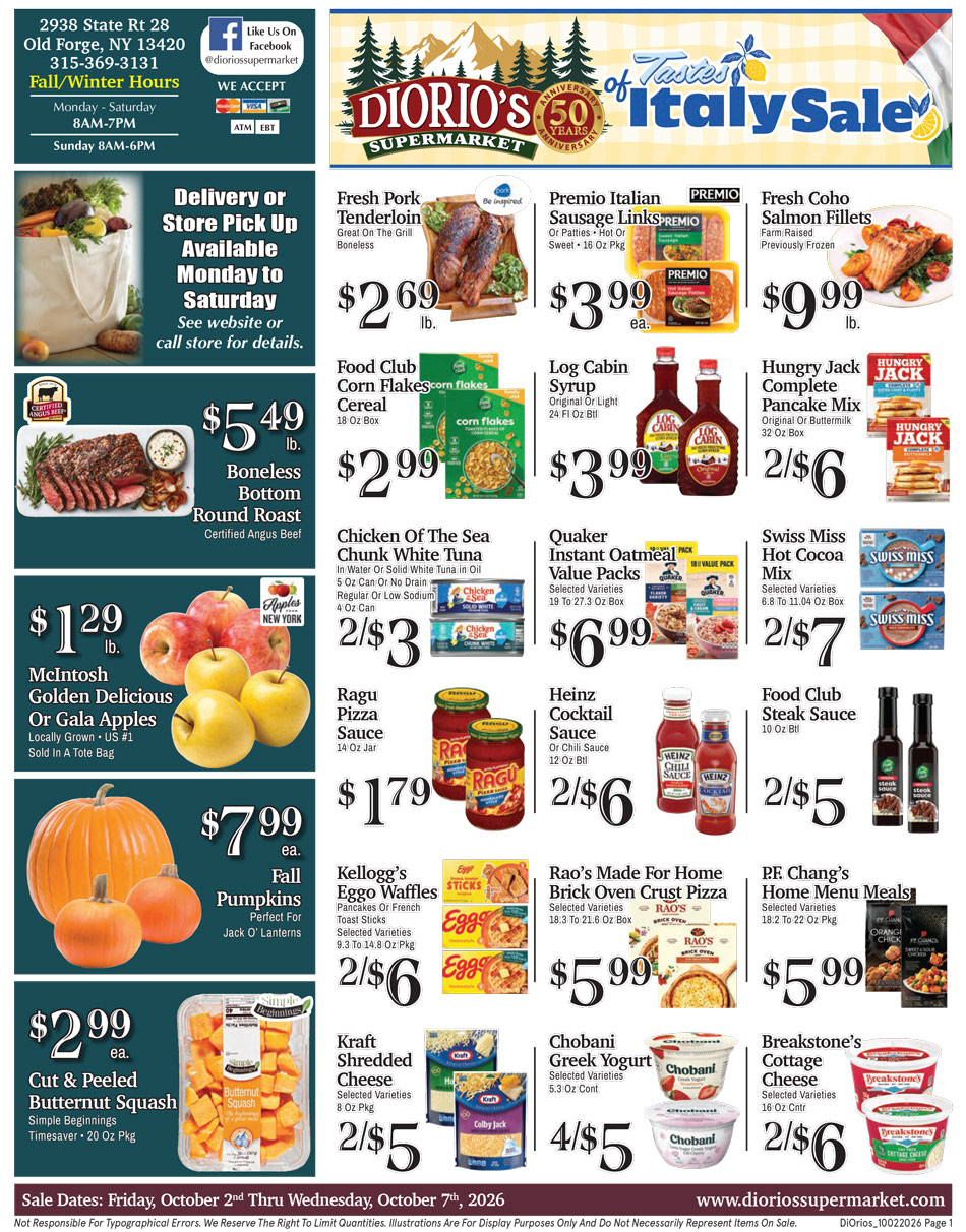Weekly ad page 1. Call 315-369-3131 with questions